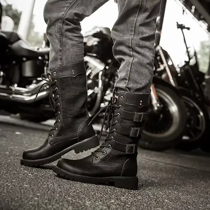 Bottes de moto mi-carf en cuir pour hommes