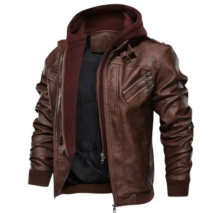 Veste à capuche en cuir PU pour homme