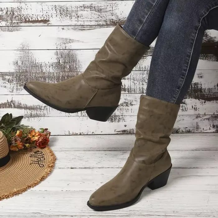 Bottines pointues à talons hauts pour femme, collection automne-hiver 2025 – Bottes mi-mollet décontractées, tendance et polyvalentes