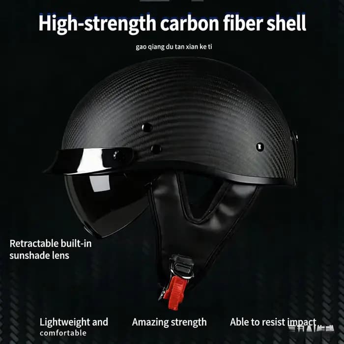 Casque moto demi-face rétro en fibre de carbone 12K de qualité supérieure