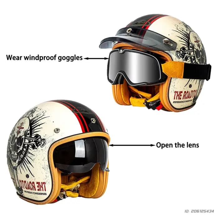 Casques pour motos trois-quarts rétro casque d'équitation Moto demi-casque quatre saisons