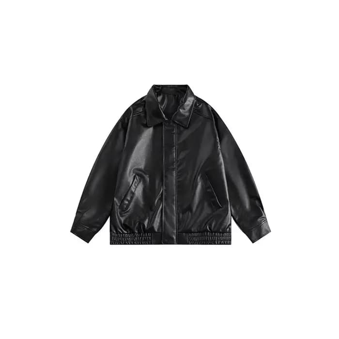 Veste en cuir marron rétro unisexe lâche style moto printemps automne manteau