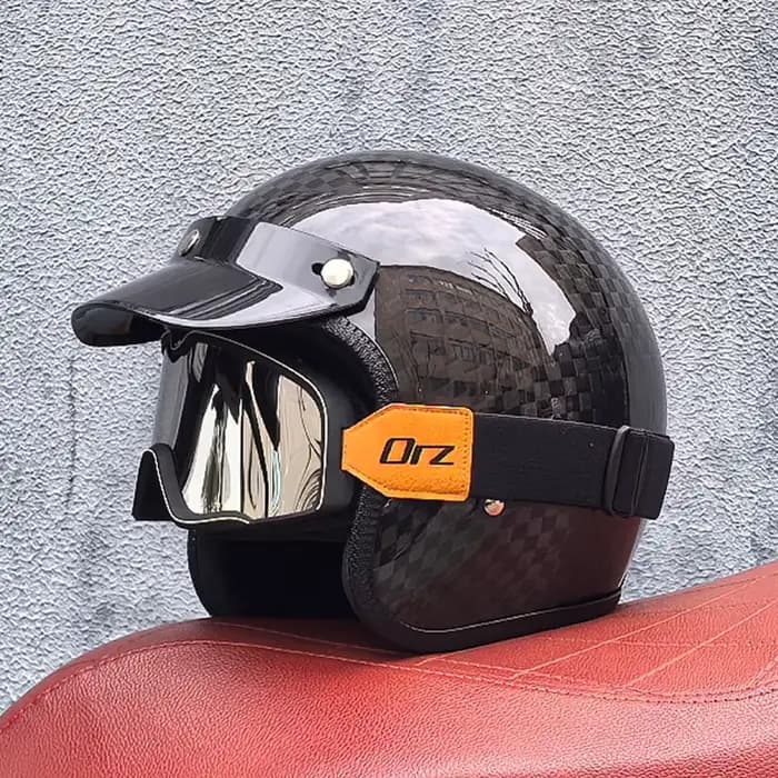 Casque de Moto Rétro en Fibre de Carbone pour Homme et Femme
