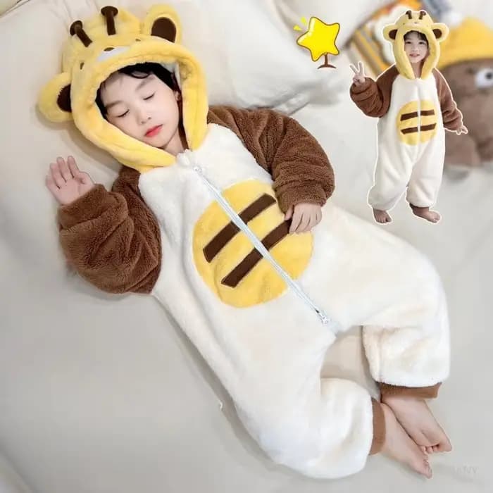 Pyjama Abeille pour Enfants, Combinaison Animaux Mignons Jaune, Pyjama Doux et Fluffy à Motif de Dessin Animé, Costume de Cosplay Abeille à Capuche, Nouvel An