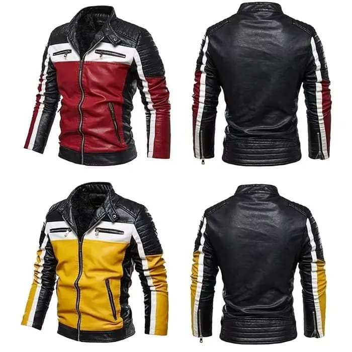 Veste de motard en cuir jaune pour homme