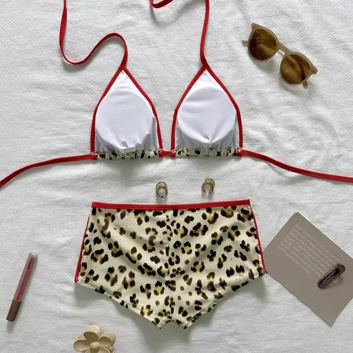 Maillot de bain pour femmes, ensemble bikini imprimé léopard, maillot de bain deux pièces, vêtements de bain sexy pour les vacances, bikinis de plage
