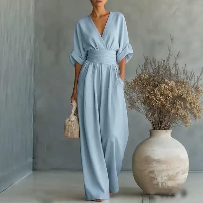 Nouvelle combinaison de sport pour femme, printemps-été, élégante, taille cintrée, col en V, pantalon large, décontractée, trois-quarts de manche, 5XL