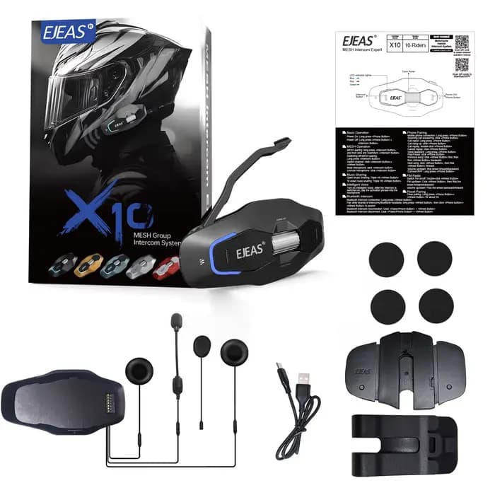 Casque de moto EJEAS X10 Phantom avec interphone Mesh4.0+Bluetooth+5G, étanche IP67, distance de communication entre 2 et 10 motards de 1500 m