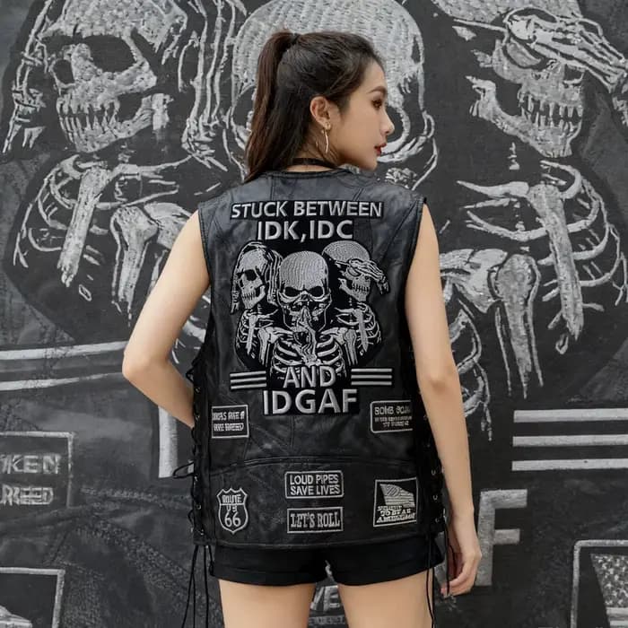 Gilet de moto sans manches en cuir de mouton pour Harley