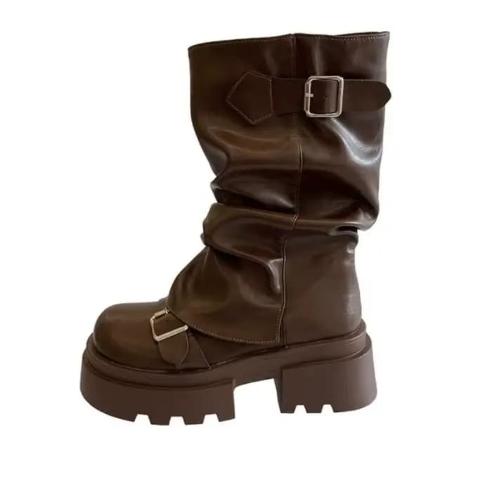 Bottines de motard à plateforme avec boucle de ceinture pour femmes