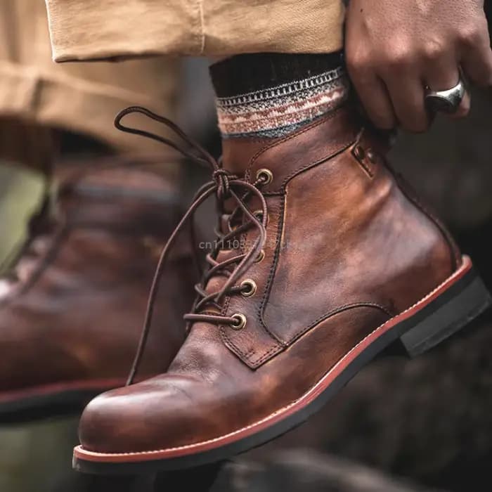 Bottes de moto rétro à bout rond pour homme