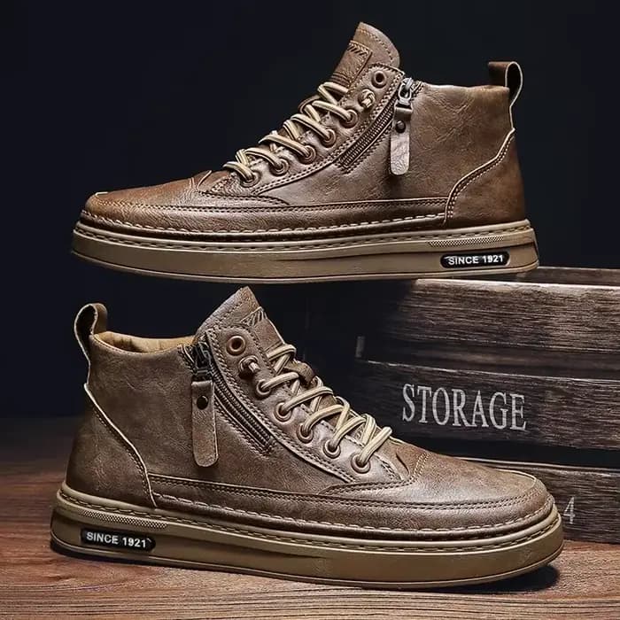 Bottes en cuir avec fermeture éclair pour homme