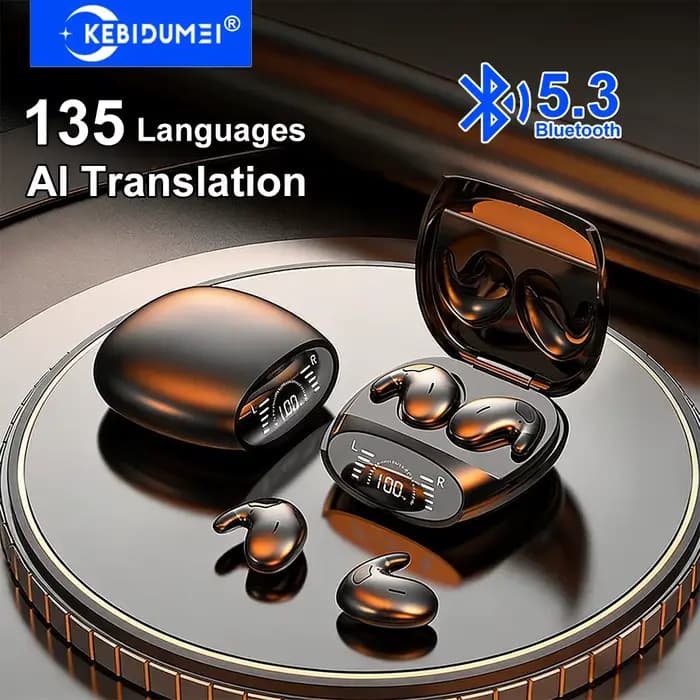 Écouteurs de traduction IA, traduction instantanée, 135 langues, Bluetooth 5.3, casques sans fil pour le sommeil, écouteurs stéréo HiFi