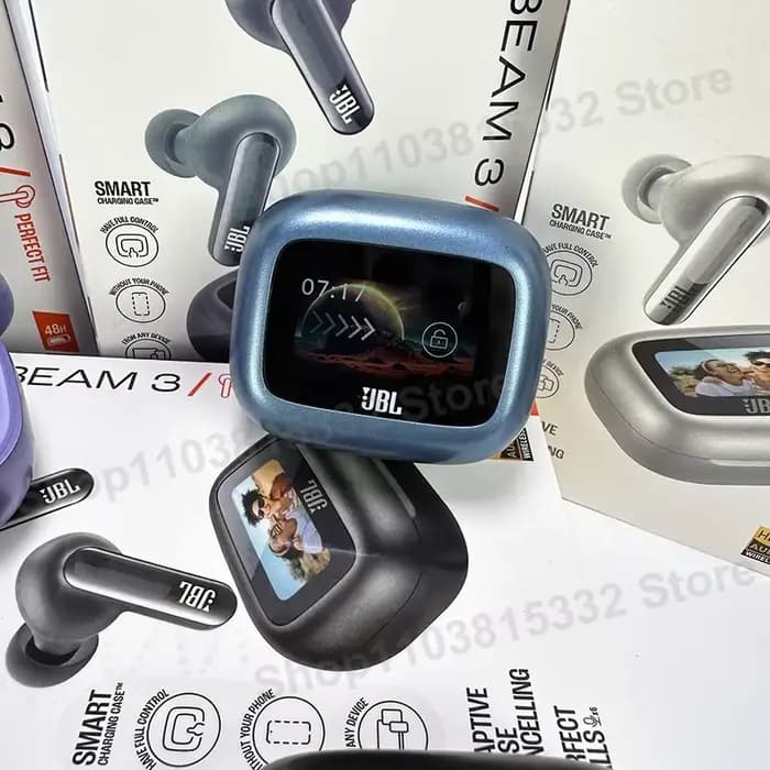 Écouteurs sans fil Bluetooth JBL Live Beam 3 d'origine avec boîte d'affichage LED intelligente, écouteurs à réduction de bruit, Beam3