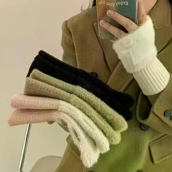 1 paire de gants demi-doigt chauds et résistants au froid pour femmes en automne et en hiver