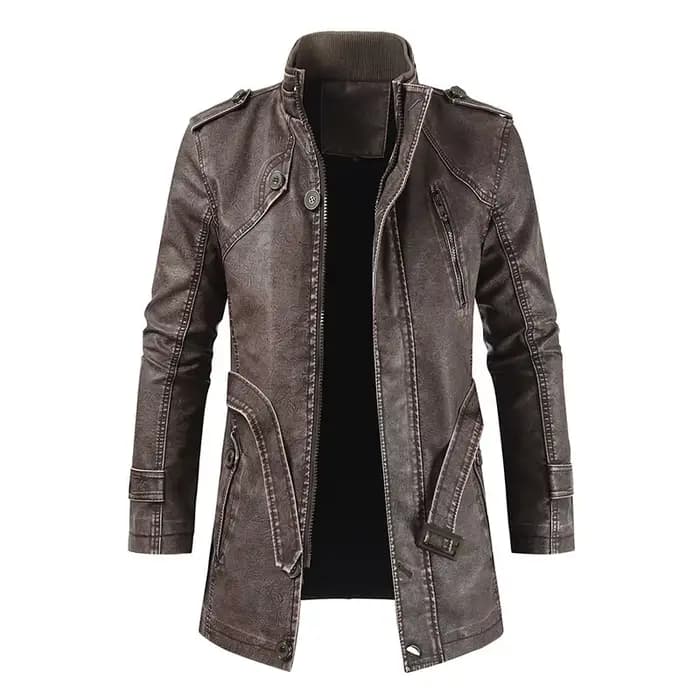 Costume de moto pour hommes veste longue en cuir hiver coupe ajustée