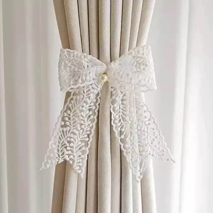 1 paire d'accessoires de rideaux, embrasses élégantes en dentelle blanche pour décoration de rideaux, Style nœud papillon rétro français
