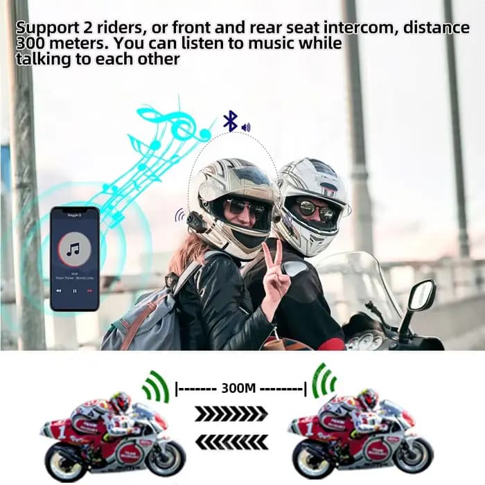 Y10 2x Interphone Moto Bluetooth casque étanche 300m pour 2 coureurs Intercomunicador