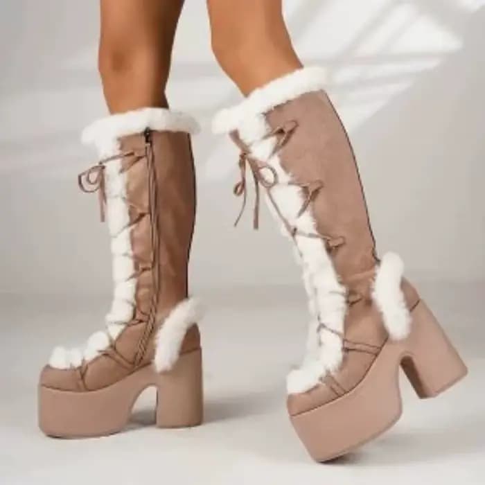 Nouveau hiver femmes bottes de neige plate-forme compensée talon haut fausse fourrure