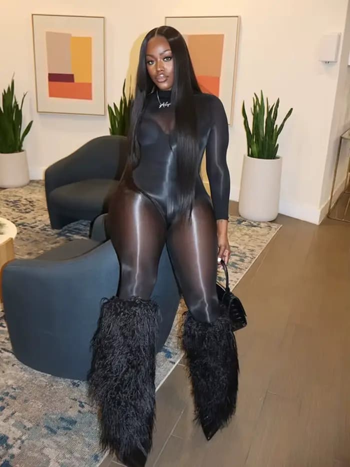 Combinaison extensible et brillante pour femmes, Sexy, qualité, bas, body transparent, manches longues, charmant, costume une pièce, vêtements de boîte de nuit