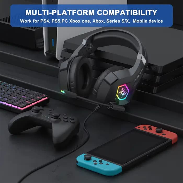 Casque de jeu rvb avec micro casque supra-auriculaire son Surround 3.5mm casques de jeu pour PC PS4 PS5 Xbox ordinateur portable Mac