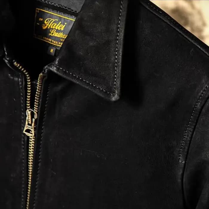 Veste de pilote d'hiver noire en cuir pour hommes