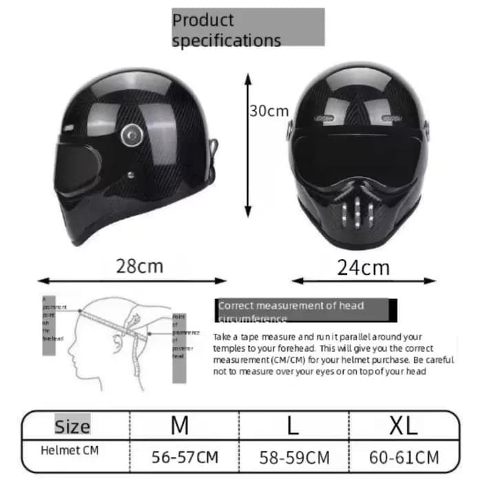 C-Ridng Casque de moto intégral en fibre de carbone véritable certifié DOT avec lentille amovible foncée