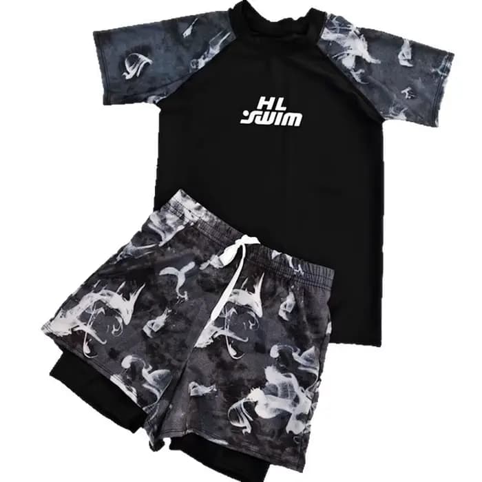 Ensemble de maillot de bain pour hommes, haut et bas à séchage rapide, maillot de bain deux pièces pour garçons, motif floral, tissu en polyester