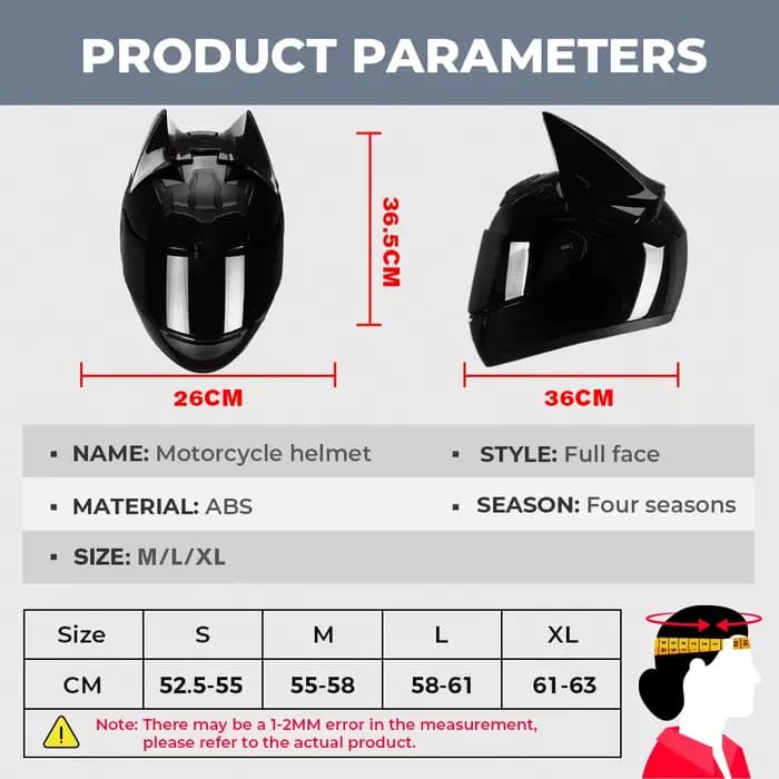 Casque de moto intégral avec oreilles de chauve-souris pour homme
