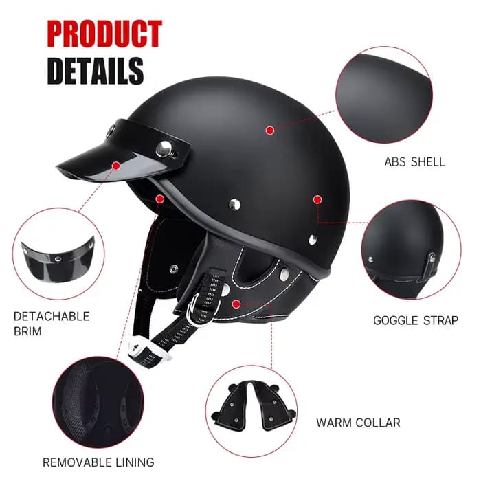 Demi-Casque de Moto Rétro pour Homme et Femme