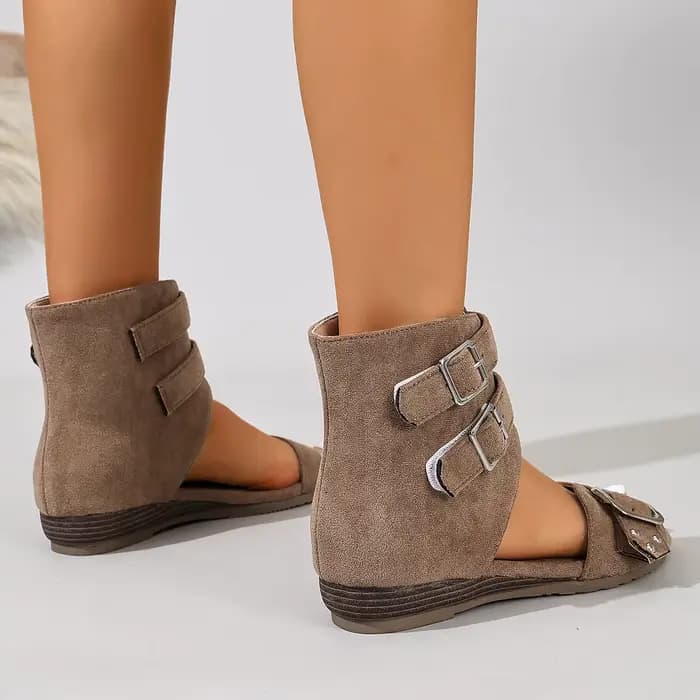 Bottines d'été compensées rétro françaises pour femmes