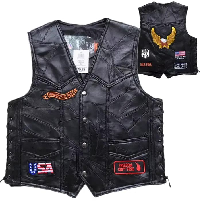 Veste de moto vintage en cuir véritable pour homme