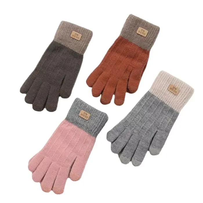 Gants pour femmes en hiver chaud Imitation cachemire écran tactile étudiant mignon avec velours épais tricoté cinq