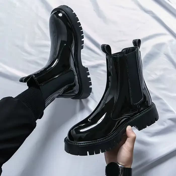 Bottes de Moto Classiques à Plateforme Noire pour Homme