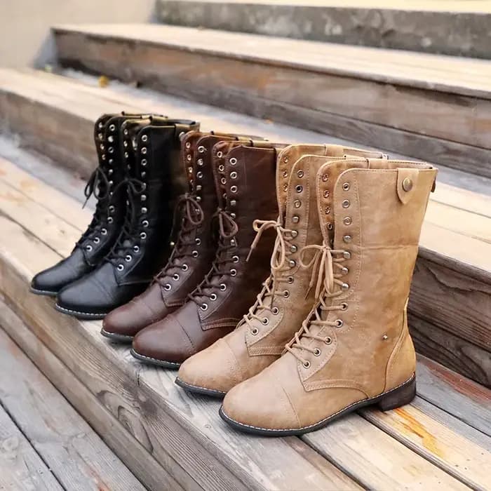 Bottes mi-mollet rétro à lacets pour hommes et femmes