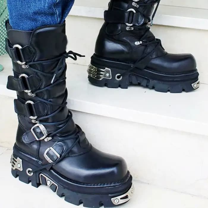 Bottes de moto en cuir véritable pour hommes