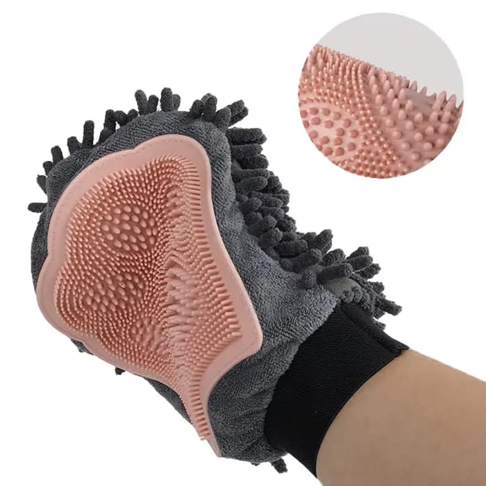 1PC Gants de toilettage pour animaux de compagnie, gants double face pour le nettoyage et le massage, lavage et bain des chiens, absorption rapide de l'eau, gants pour enlever les poils