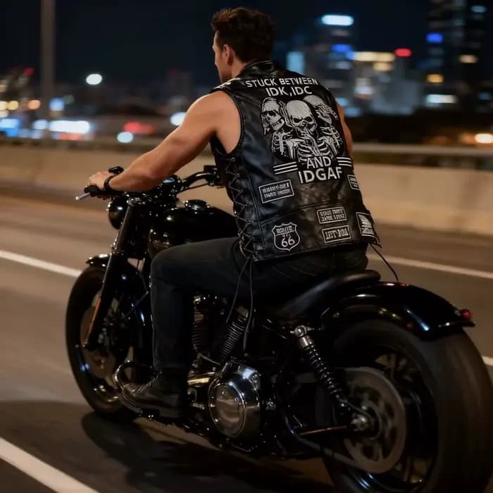 Gilet de moto sans manches en cuir de mouton pour Harley