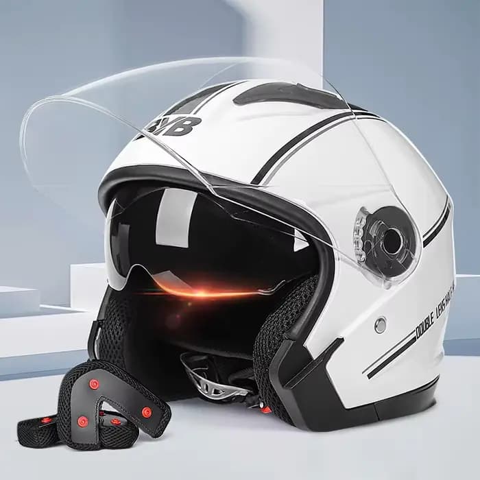 Casque de moto électrique quatre saisons à double visière anti-buée