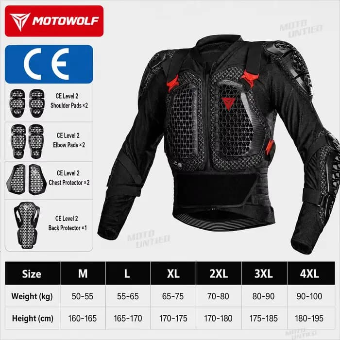 Motowolf – veste d'armure de moto pour hommes