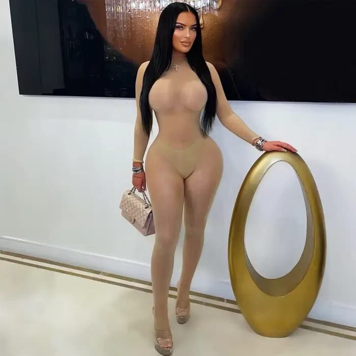 Combinaison extensible et brillante pour femmes, Sexy, qualité, bas, body transparent, manches longues, charmant, costume une pièce, vêtements de boîte de nuit