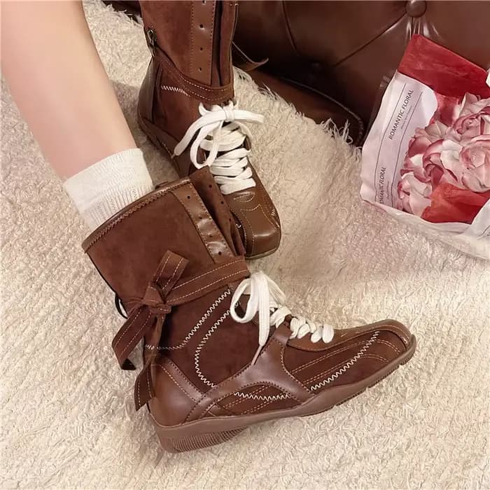 2025 nouvelles bottes de boxe polyvalentes rétro décontractées en cuir Nubuck bout rond couleur assortie à lacets