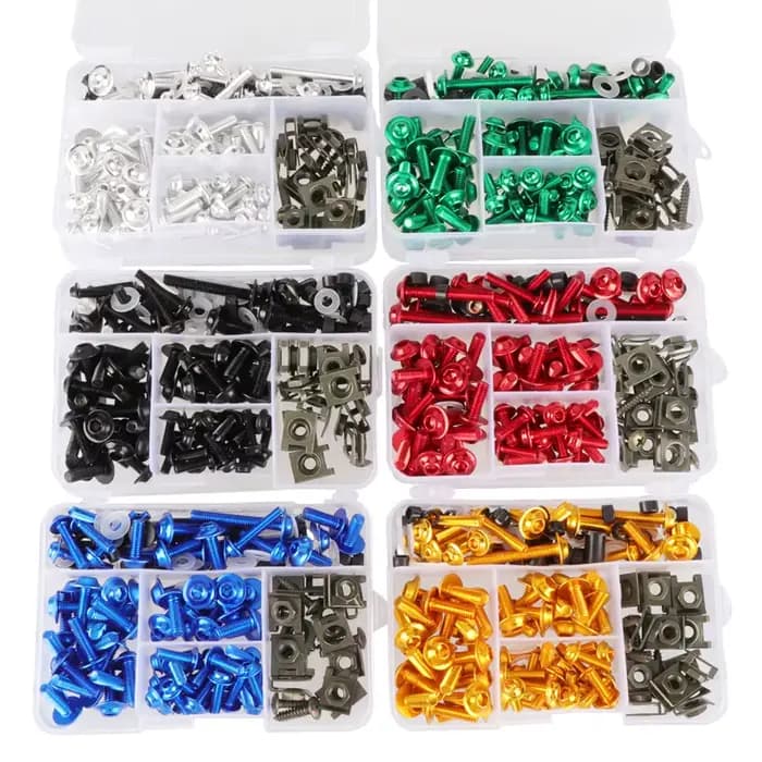 177 pièces/boîte vis moto modification accessoires pare-brise couverture ensemble vis aluminium couleur carénage