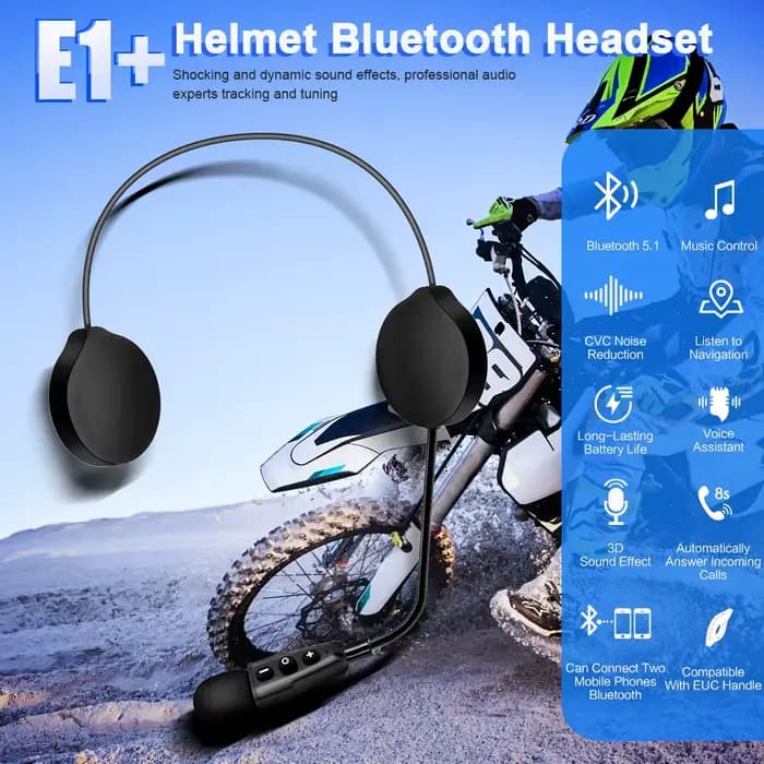 EJEAS – casque de Moto sans fil Bluetooth E1 +, écouteurs, haut-parleur