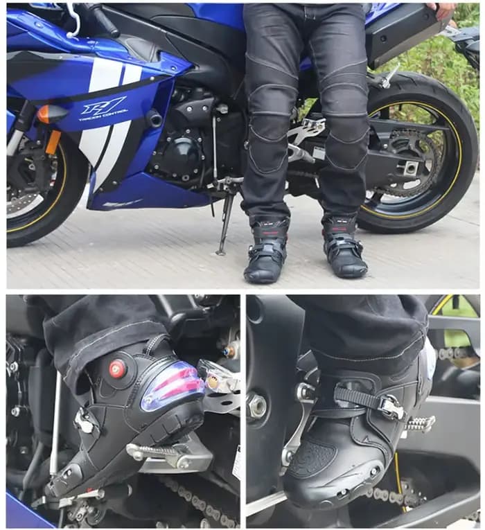 Bottes de moto en cuir microfibre pour hommes