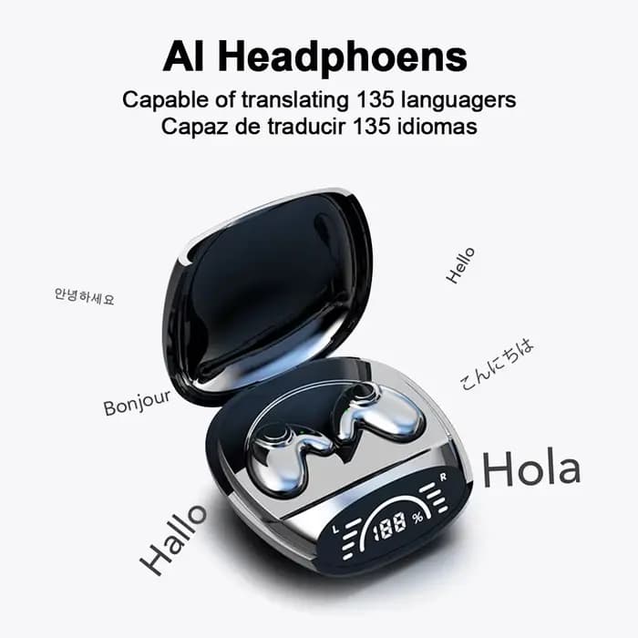 Écouteurs de traduction IA, traduction instantanée, 135 langues, Bluetooth 5.3, casques sans fil pour le sommeil, écouteurs stéréo HiFi