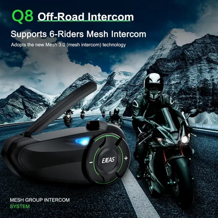 EJEAS Q8 Interphone en maille pour moto avec talkie-walkie à distance EUC