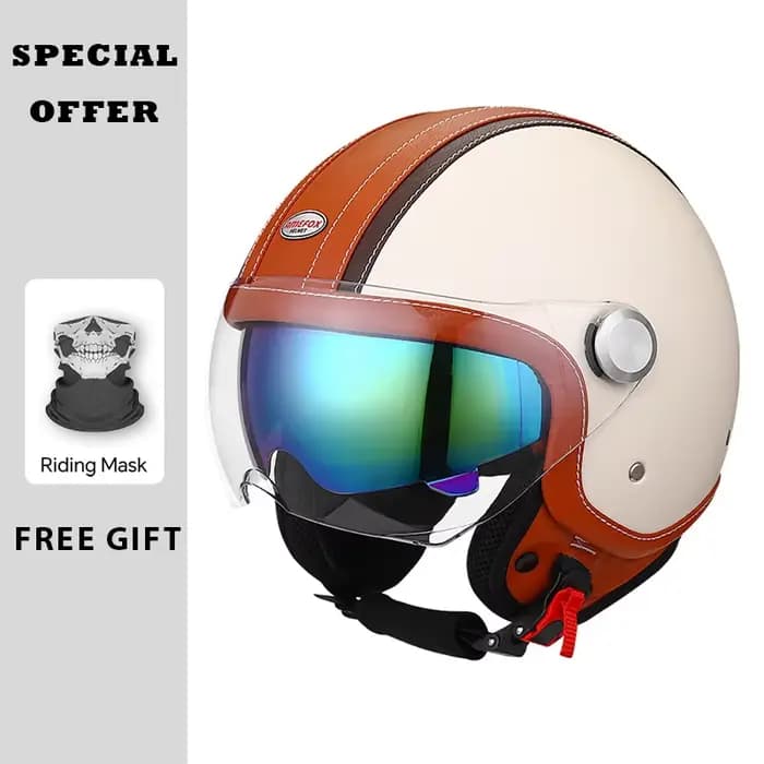 Casque de moto ouvert en cuir Vintage