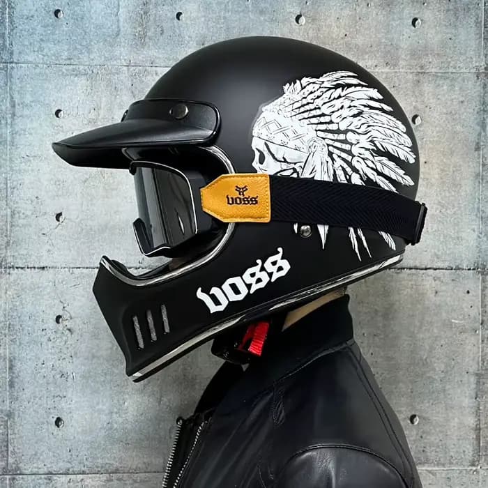 Casque de moto rétro, Vintage cafe racer, visage complet, approuvé DOT, Jet