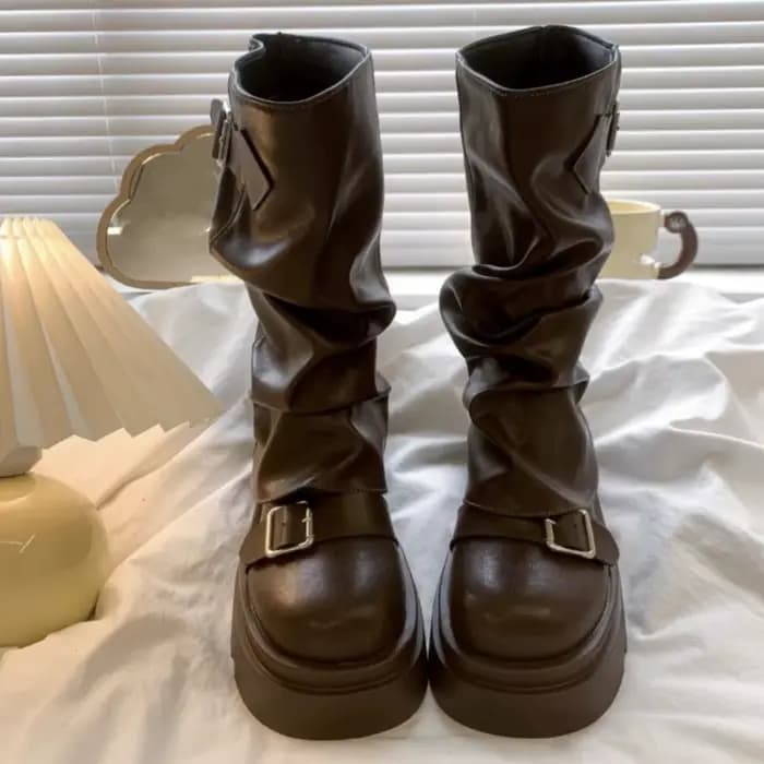Bottes de motard à plateforme pour femmes